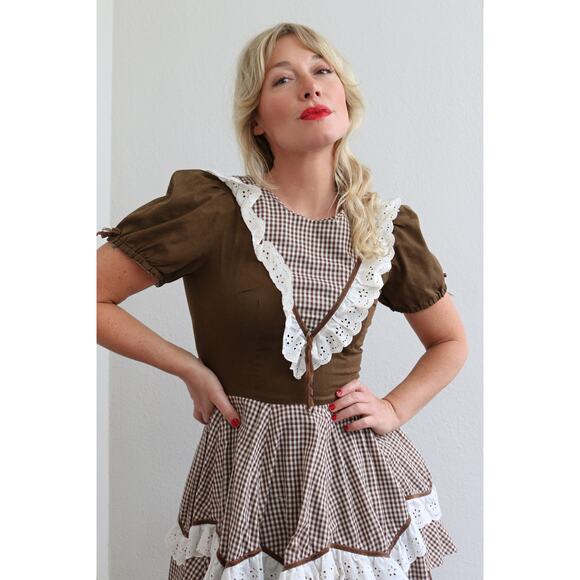 1960's Vintage Folk & Gingham Western Circle Dress Women's XS SM  Square Dance - Picture 9 of 10
